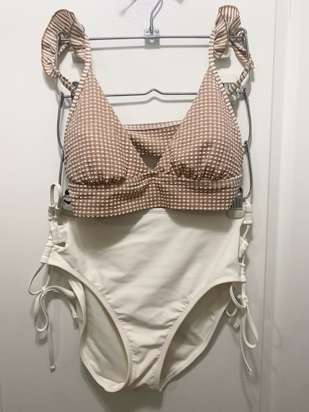 Time and Tru/Aerie Two-Piece Mis Match Bikini Set in Beige and Cream